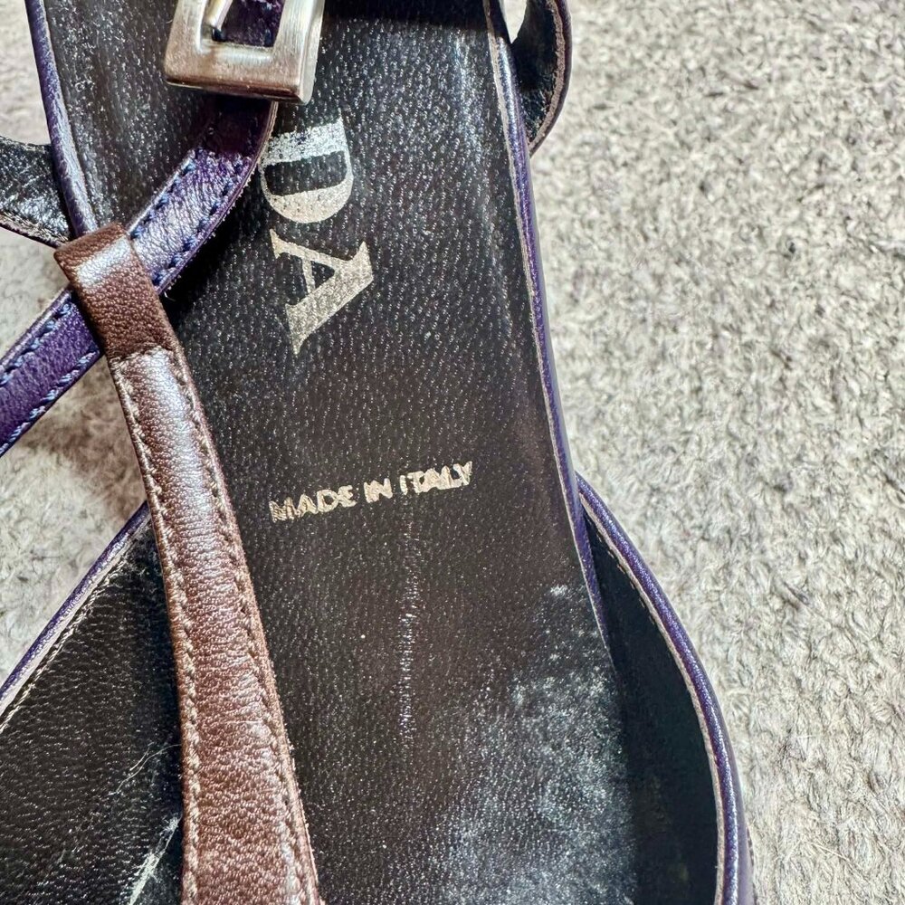 Vintage Prada Purple Brown Leather Mary Jane Heels 36.5 - Picture 5 of 9